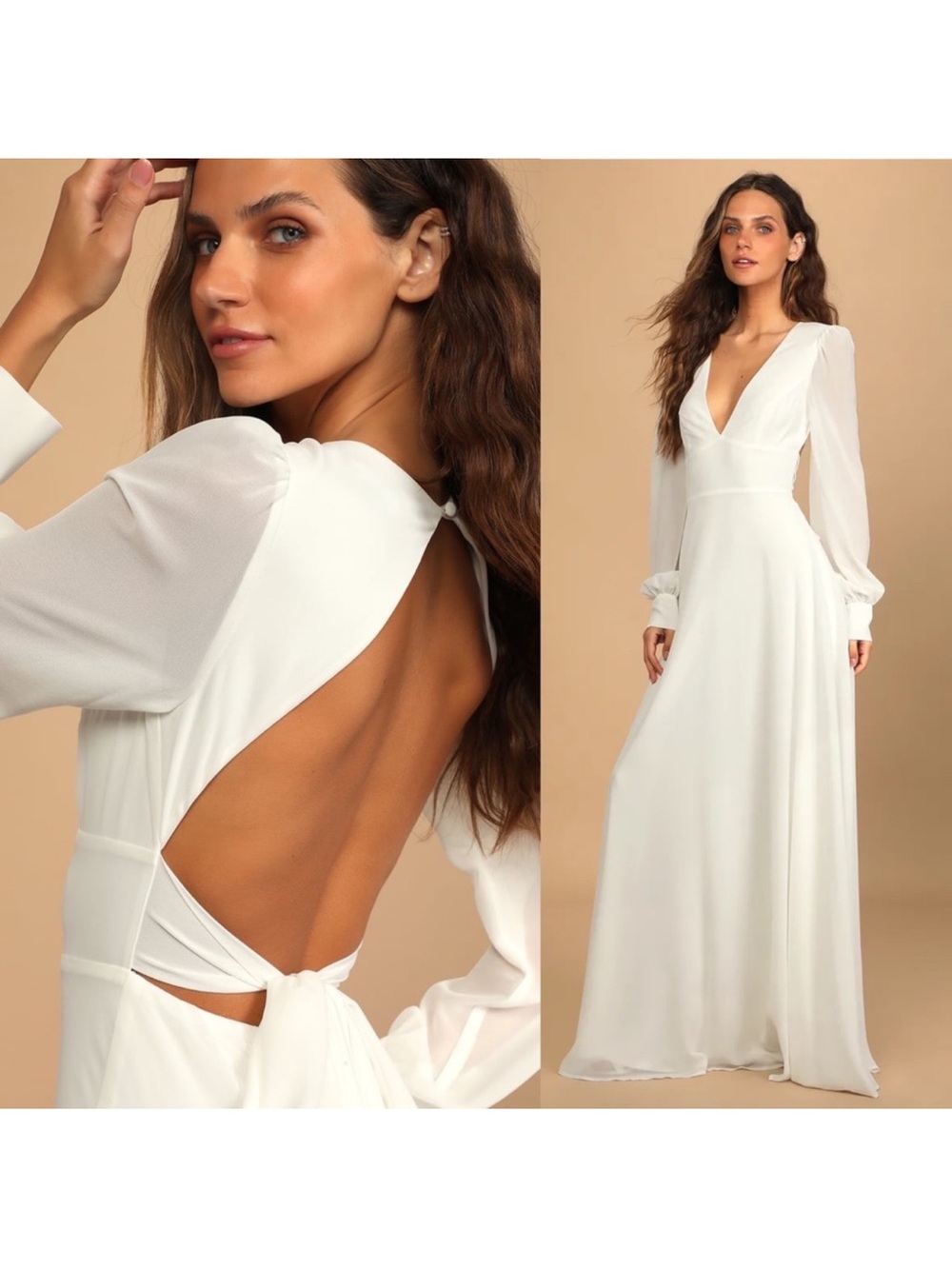 White Long Sleeve Backless Chiffon Maxi Dress 🌿 - Picture 5 of 8